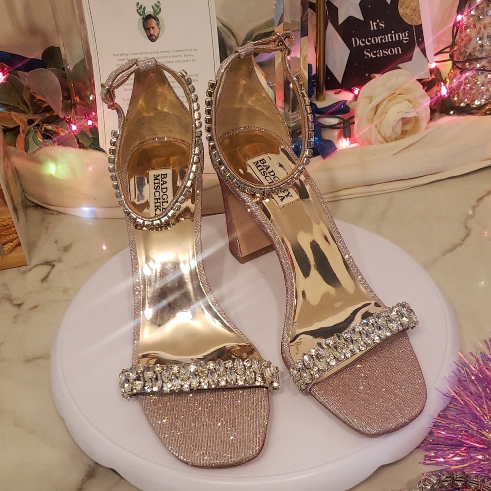 Harriet Open-Toe Crystal Block Heels – Women’s Size 10